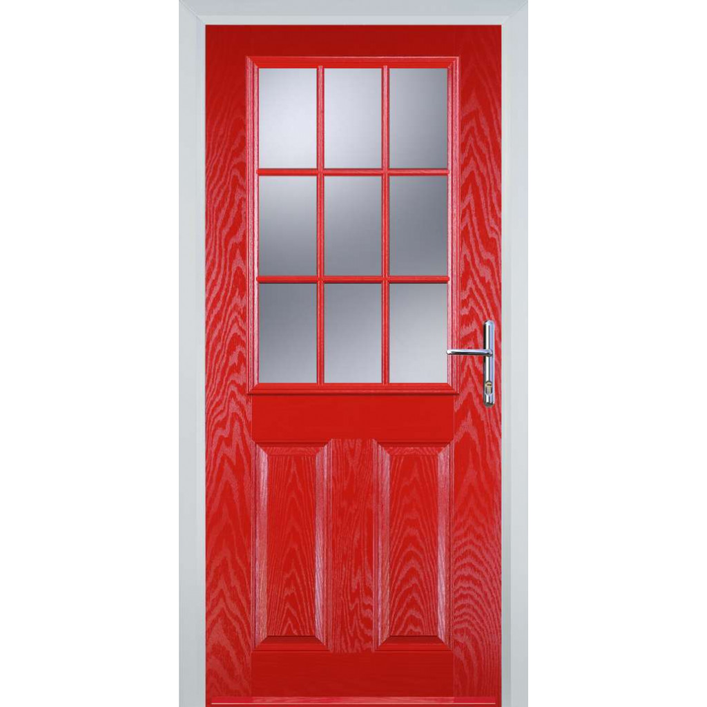 Door Stop 2 Panel 1 Grill (K) Composite Traditional Door In Poppy Red (High Gloss) Image