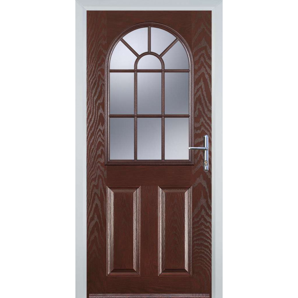 Door Stop 2 Panel Sunburst (L) Composite Traditional Door In Dark Wood Image