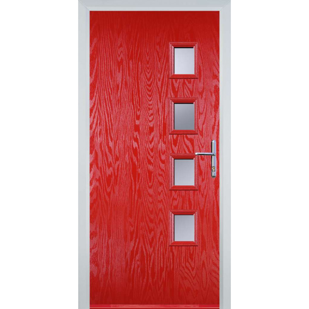 Door Stop 4 Square - Flush Grained (W4) Composite Flush Door In Poppy Red (High Gloss) Image