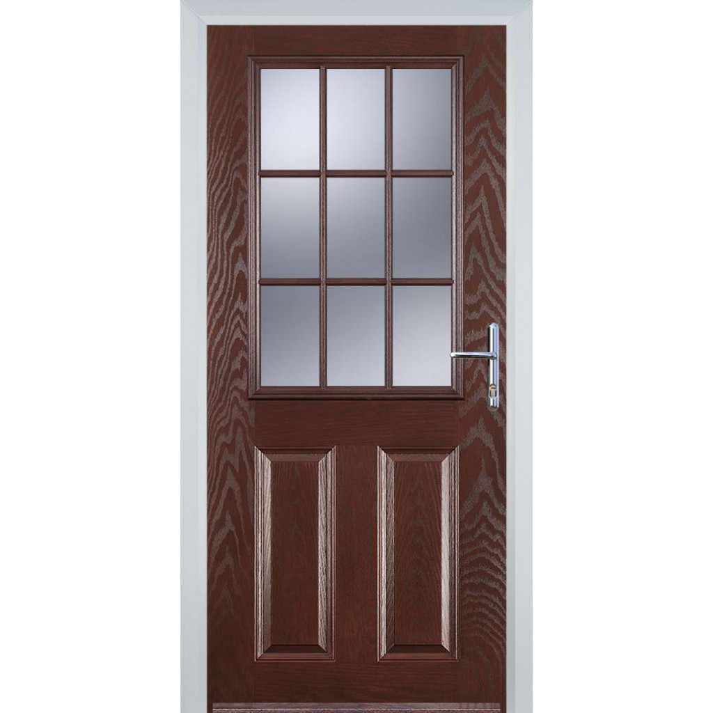 Door Stop 2 Panel 1 Grill (K) Composite Traditional Door In Dark Wood Image