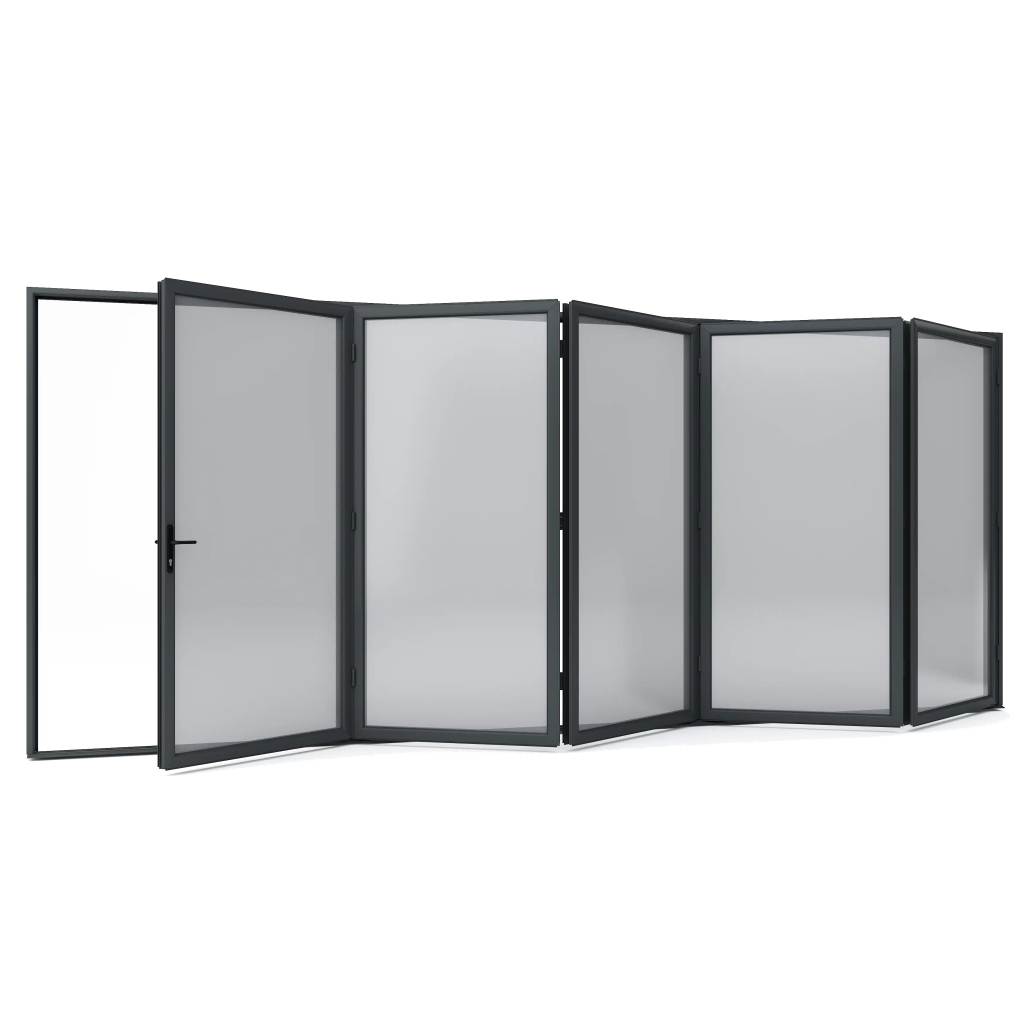 Korniche 5 Pane Bi-Fold Door In White (Satin) - All Doors Fold Left to Right (3200mm x 1810mm) Image