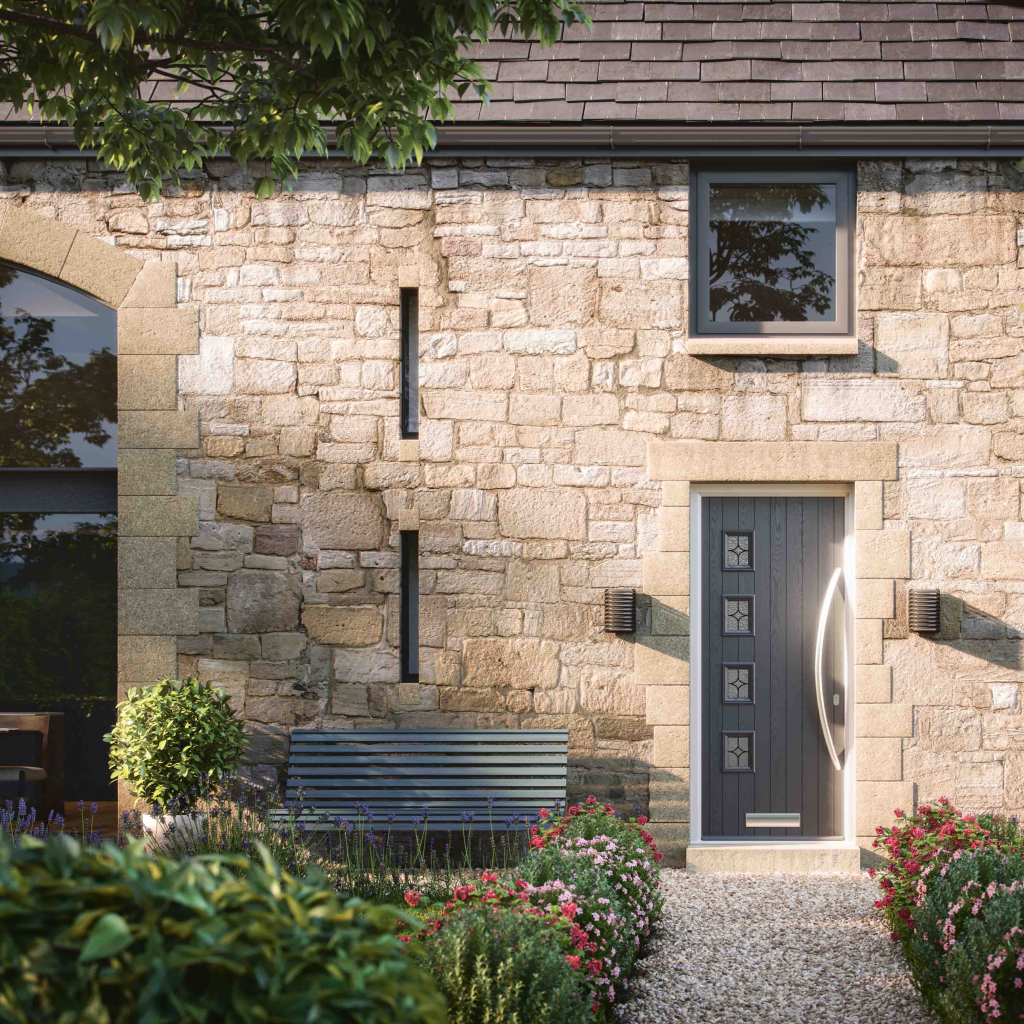 Door Stop 2 Panel 2 Arch (A) Composite Traditional Door In Black Image