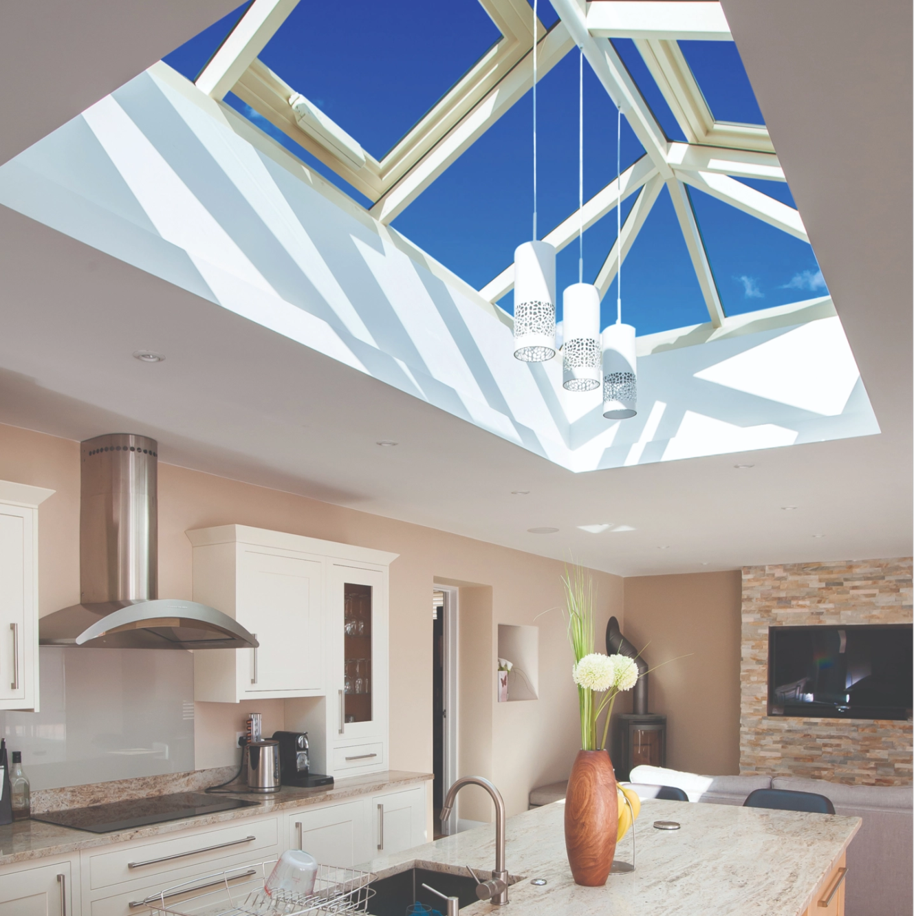 Atlas Roof Lantern  - Traditional Style (1000mm x 2000mm) In White - Double Glazed - Self clean Solar Blue Image