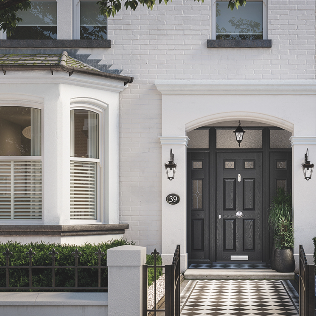 Door Stop 2 Panel 2 Arch (A) Composite Traditional Door In Black Image