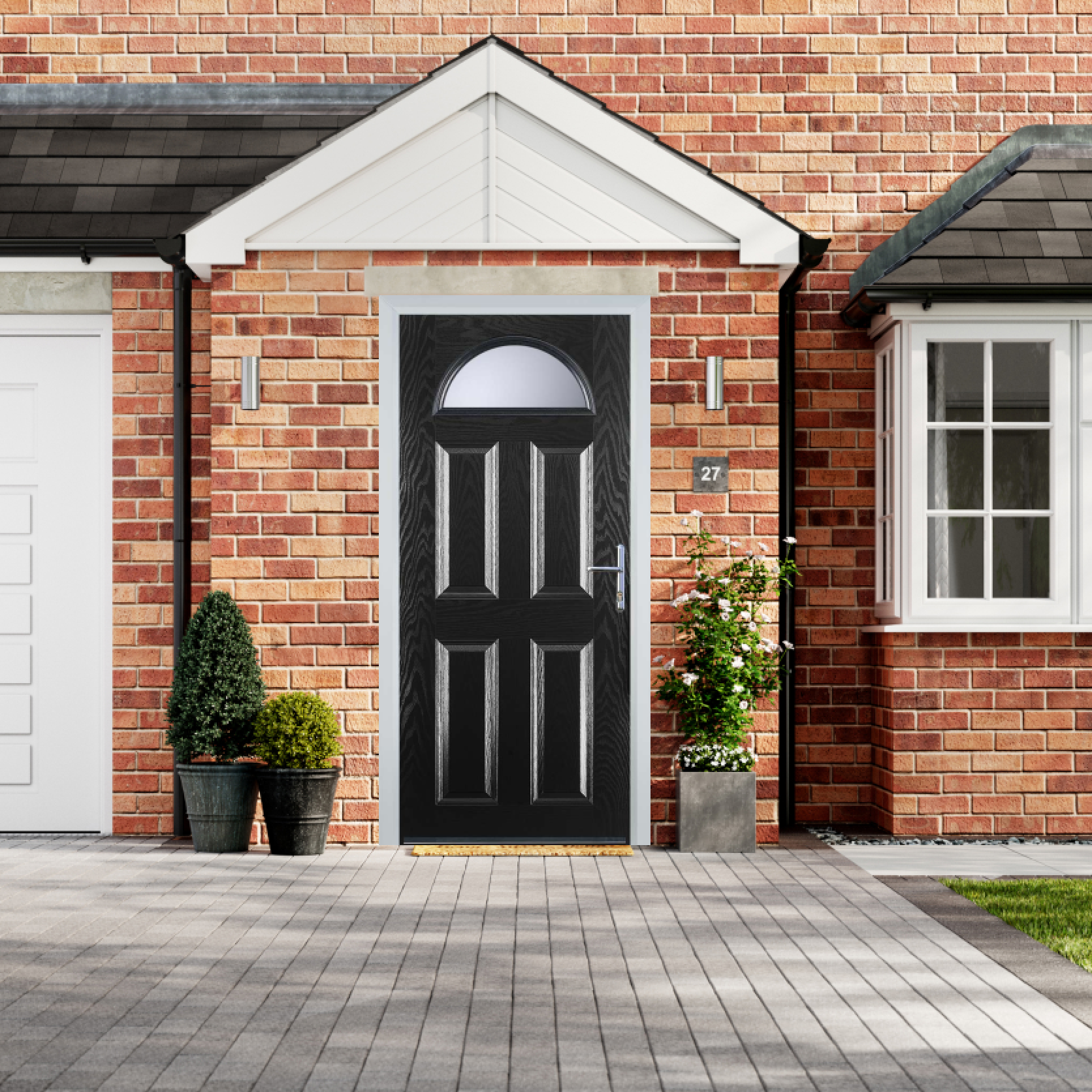 Door Stop 4 Panel 1 Arch (D) Composite Traditional Door In Black Large
                        Image