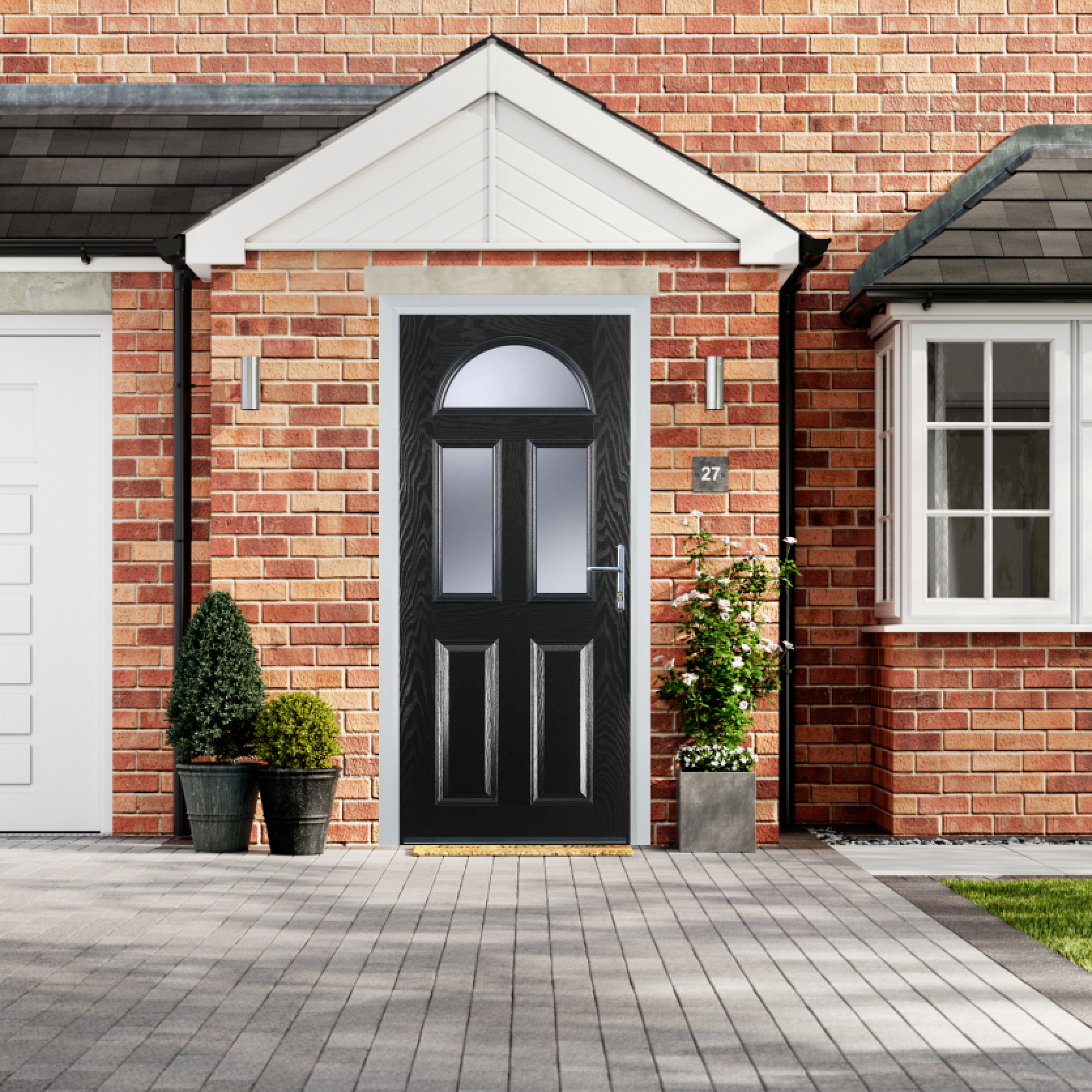 Door Stop 2 Panel 2 Square 1 Arch (G) Composite Traditional Door In Black Large
                        Image