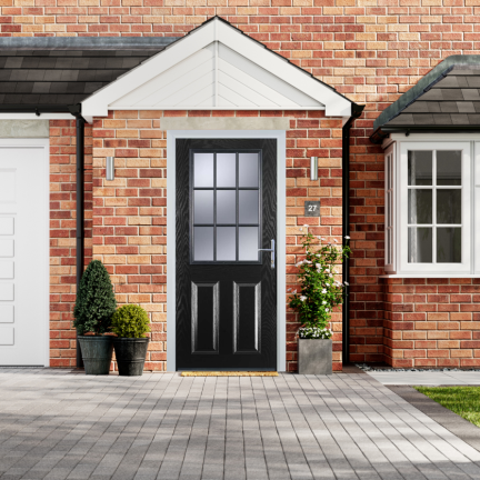 Door Stop 2 Panel 1 Grill (K) Composite Traditional Door In Black