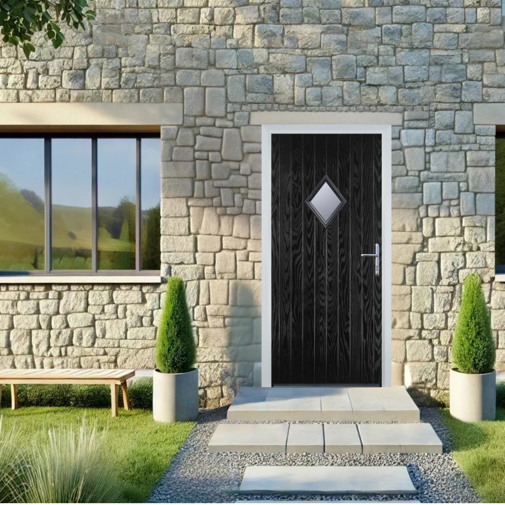 Door Stop Diamond (P) Composite Cottage Door In Black Large
                        Image