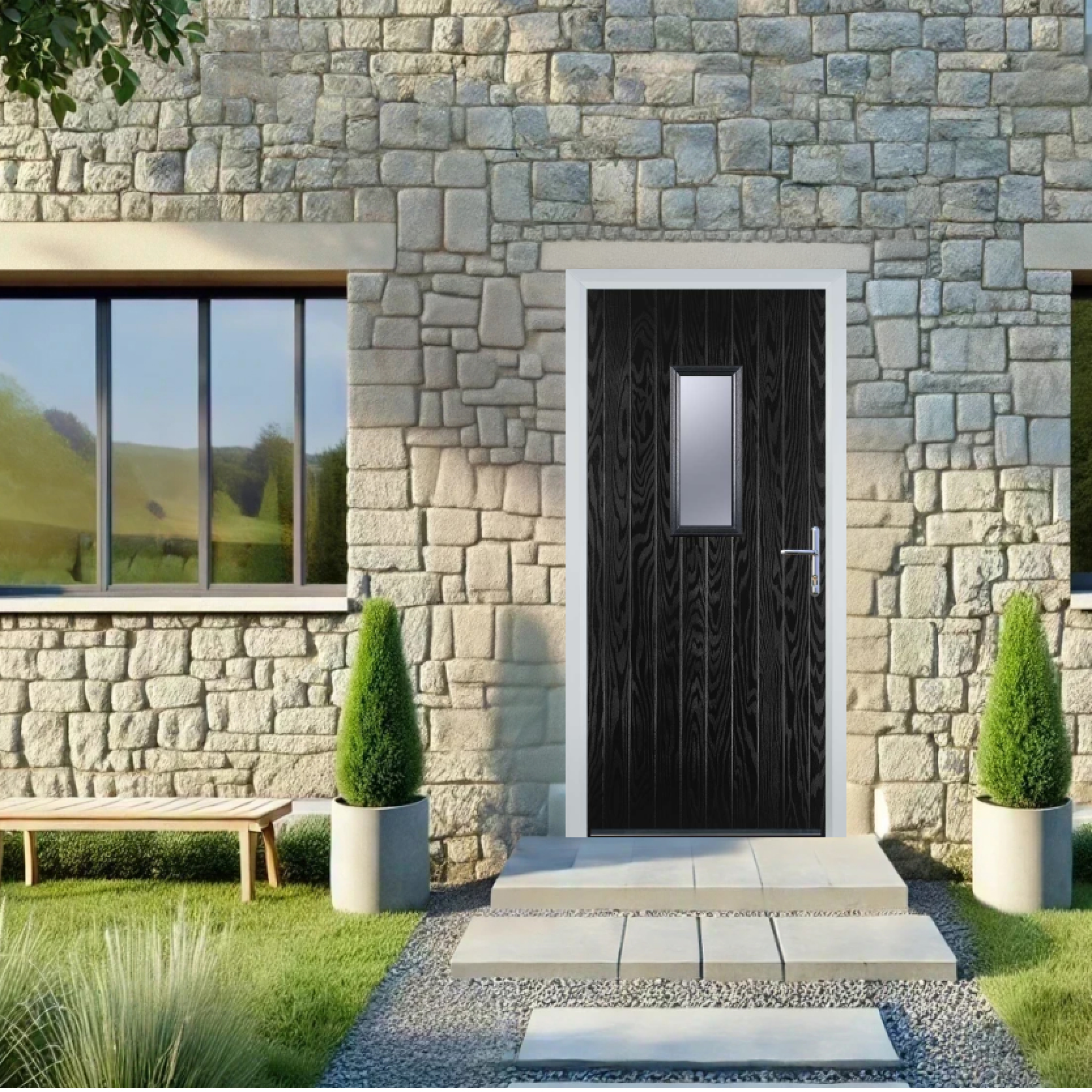 Door Stop 1 Square (U) Composite Cottage Door In Black Large
                        Image