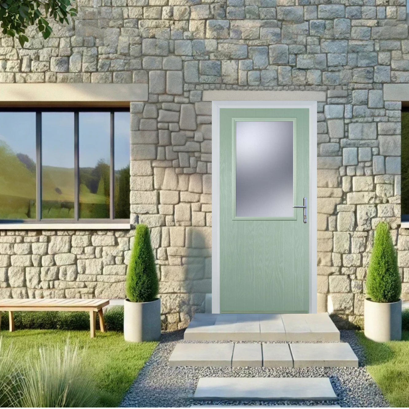 Door Stop Cottage Half Glaze (V) Composite Cottage Door In Chartwell Green Image