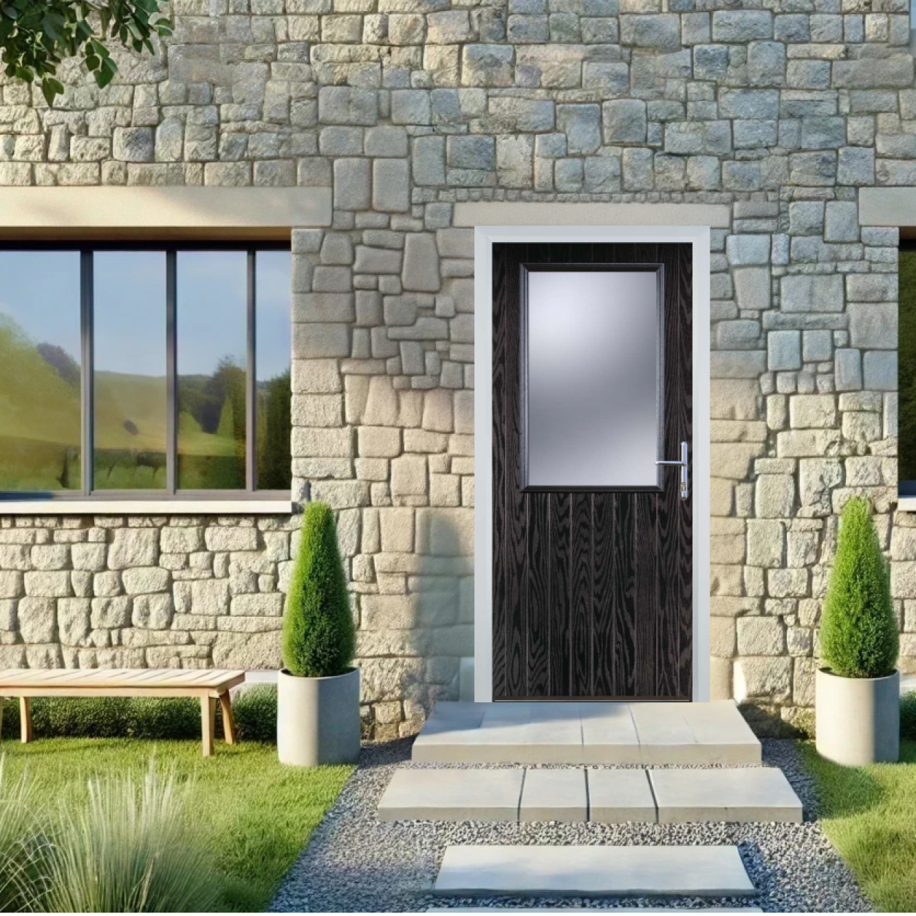 Door Stop Cottage Half Glaze (V) Composite Cottage Door In Black Brown Image