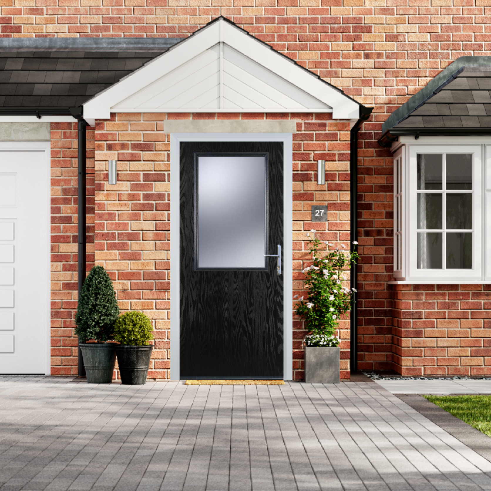 Door Stop Cottage Half Glaze - Flush Grained (V) Composite Flush Door In Black Large
                        Image