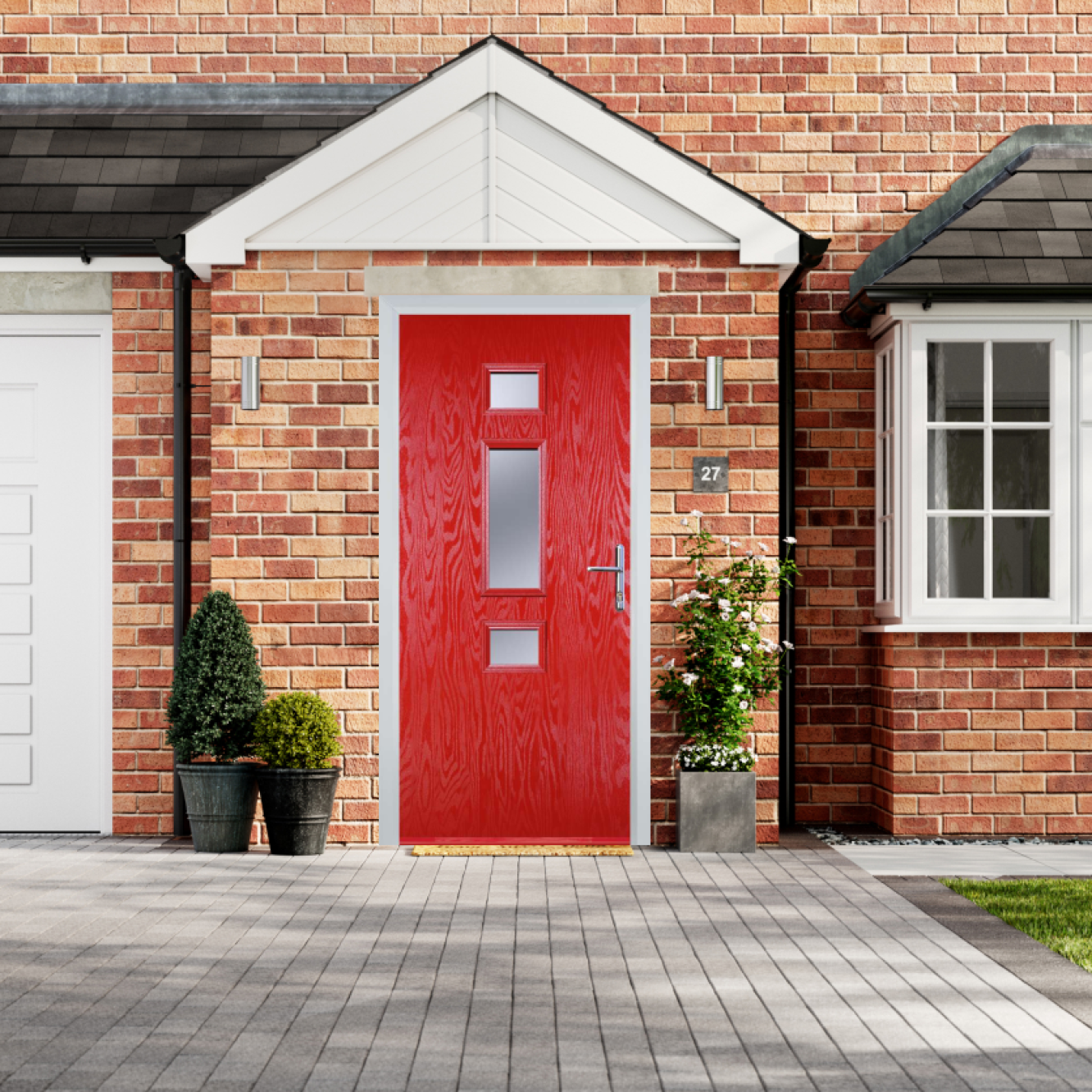 Door Stop Mid 3 Square - Flush Grained (S) Composite Flush Door In Poppy Red (High Gloss) Image
